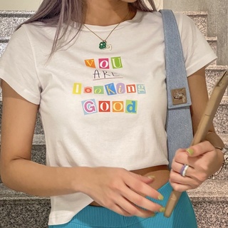 Looking good baby tee | เสื้อครอป เบบี้ที สกรีนลาย 💖🥨🧸🪞