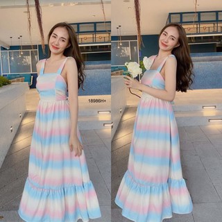 CS13986  เดรสสายเดี่ยวเรนโบว์ผูกโบว์หลัง