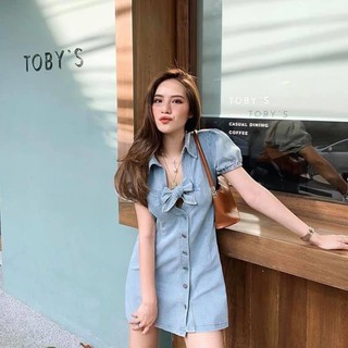 พร้อมส่ง 🧵 Denim Bow Dress 🧵 มินิเดรสยีนส์สุดคิ้วท์สวยชิค สไตล์คุณใหม่ ดาวิกา เดรสใหม่ดาวิกา