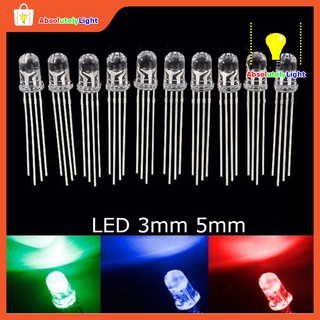 LED (Light Emitting Diode) ขนาด 3mm กับ 5 mm สีแดง-น้ำเงิน (Red-Blue) แบบใสเคลียร์ และขาวขุ่น