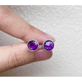 ต่างหูเงินแท้92.5% พลอยอเมทิส 7mm. Amethyst Earring Stud