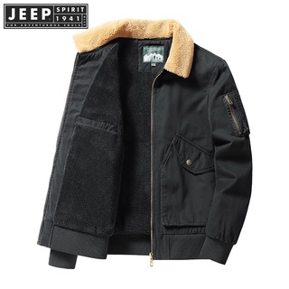 JEEP SPIRIT 1941 ESTD เสื้อแจ็กเก็ต ผ้าฝ้าย ขนแกะหนา ให้ความอบอุ่น แฟชั่นฤดูหนาว สําหรับผู้ชาย