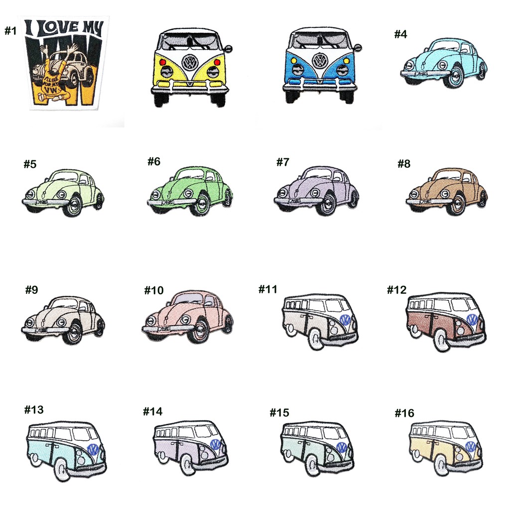 [ ตัวรีดรถโฟล์ค คลาสสิค รถเต่า รถตู้ ฮิปปี้ ] Beetle Car Van Patch งานปัก ตัวรีดติดเสื้อ ตัวรีด รถโฟล์ค อาร์ม แนว เท่ๆ