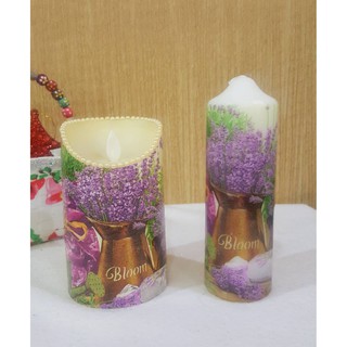 Set เทียน LED + เทียนแท่ง ลาย ดอกกระถาง - Handmade Set LED candle + long candle flower vase design