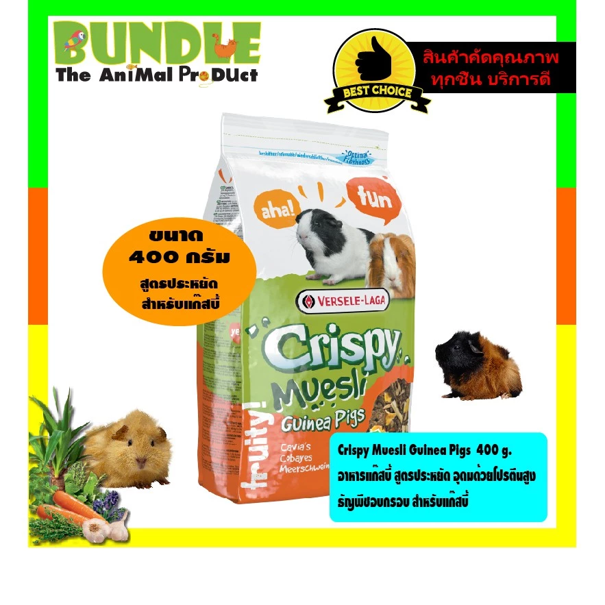 Crispy Muesli Guinea Pigs 400 g. อาหารแก๊สบี้ สูตรประหยัด อุดมด้วยโปรตีนสูง ธัญพืชอบกรอบ สำหรับแก๊สบี้