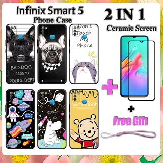 2 IN 1 Infinix Smart 5 Hot 10 Lite เคสโทรศัพท์ พร้อมกระจกนิรภัย เซรามิค ป้องกันหน้าจอ โค้ง ฟิล์มนิรภัย การ์ตูน