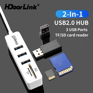 Hdoorlink อะแดปเตอร์การ์ดรีดเดอร์ USB 2.0 Micro SD TF 3 พอร์ต สําหรับฮาร์ดดิสก์ เมาส์ คีย์บอร์ด