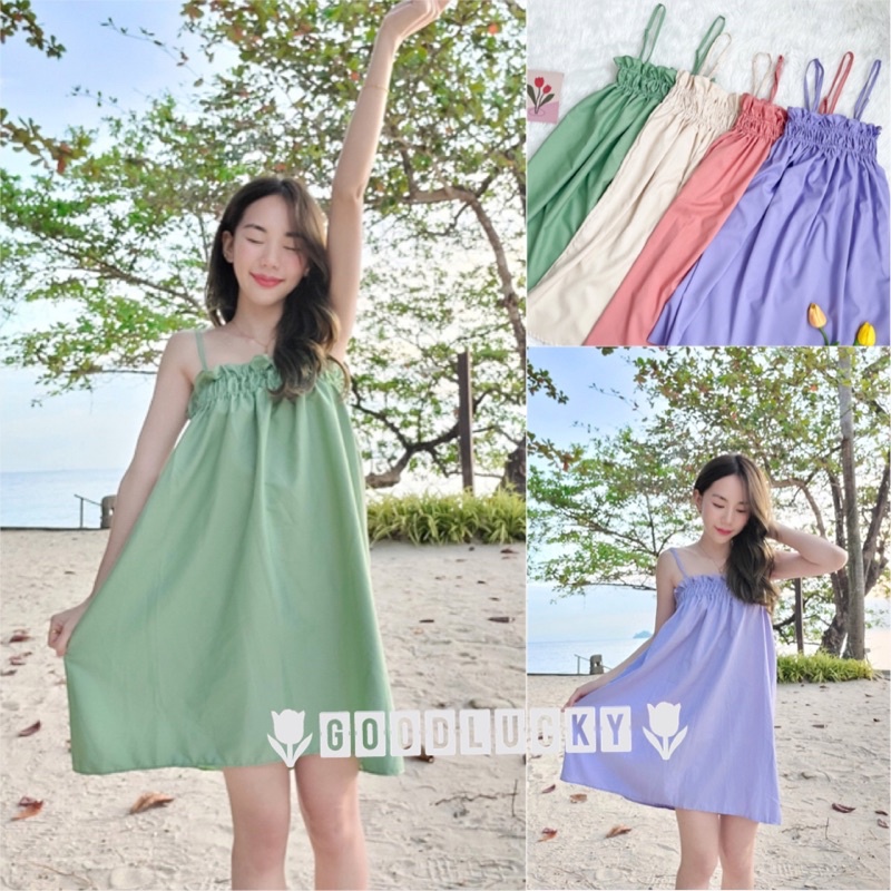 GoodLucky (72) เดรสไปงาน สีหวาน สไตส์มอนิมอล พร้อมส่ง7สีสุดลูกคุณ