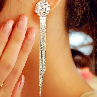 Star  A Stylish OL Diamond Long Temperament Exaggerated Round Tassel Earrings