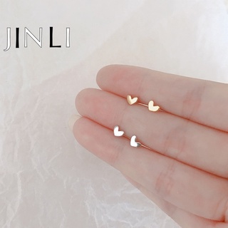 Jinli เครื่องประดับแฟชั่นสตรีต่างหูแบบติดหูรูปหัวใจสีทองสีเงิน