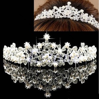 xi*New Bridal Flower Prom Wedding Pageant Veil Rhinestone Crystal Pearl Crown Tiara