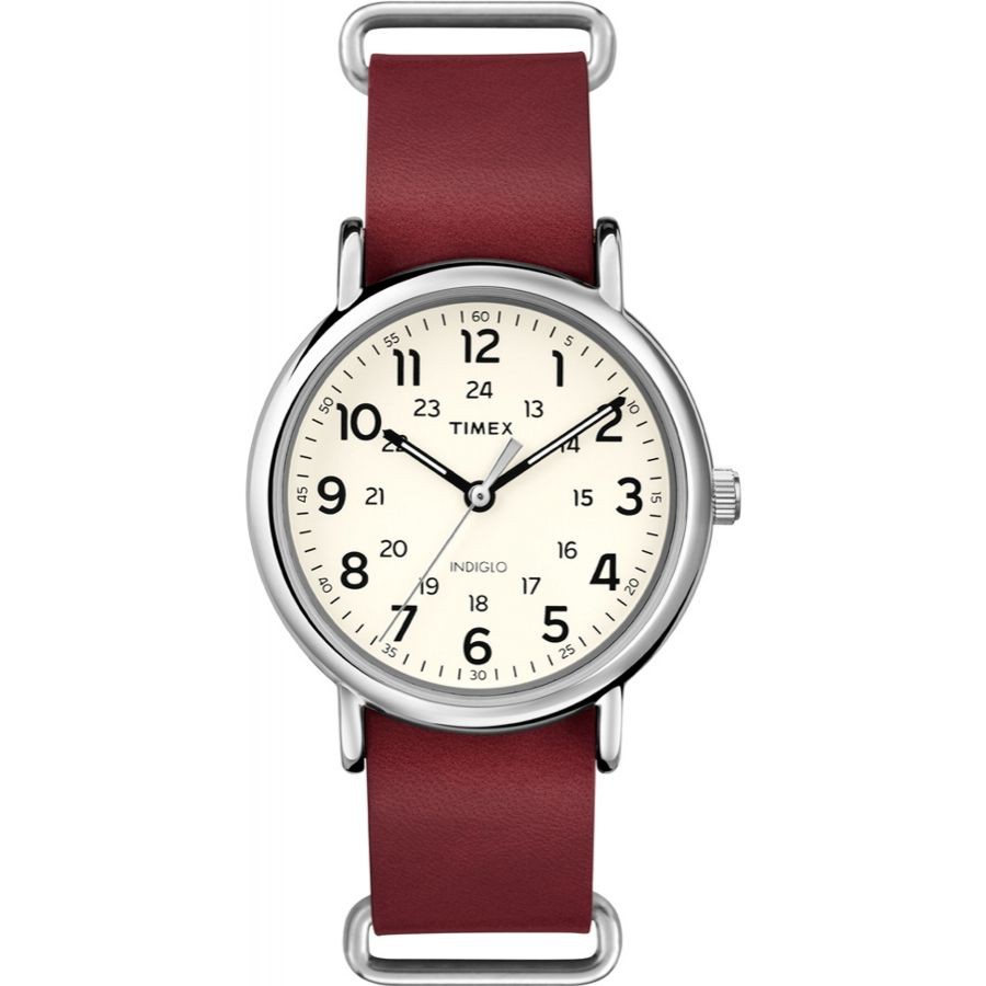 Timex T2P493 นาฬิกาข้อมือ สายหนัง สีแดง รับประกันหนึ่งปี