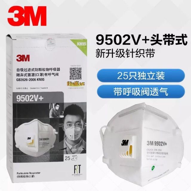 หน้ากาก 3m N95 กันฝุ่น PM2.5 รุ่น 9502v+ สายยางยืด แบบคาดศีรษะ 1 ชิ้น