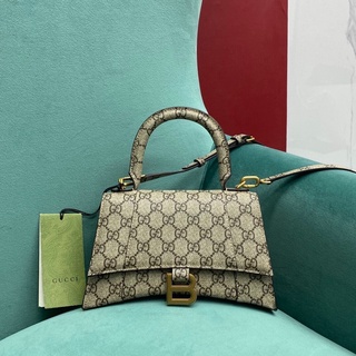 พรี  GUCCI X Balenciaga Hourglass Aria กระเป๋าถือกระเป๋าสะพายกระเป๋าแฟชั่นกระเป๋าสะพายไหล่แบรนด์เนน