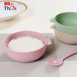 LerThai ชามข้าวสาลี ชามข้าวเด็ก ชาม+ช้อน ผลิตจาก ฟางข้าวสาลี วัสดุธรรมชาติ ปลอดภัยไม่มีสารพิษ Rice bowl set