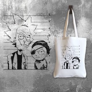 กระเป๋าผ้าแคนวาส สไตล์ที่ 216 สกรีนลายสไตล์พ่นสีสเปร์ย แนว Street Art ลาย Rick-and-Morty-sketch