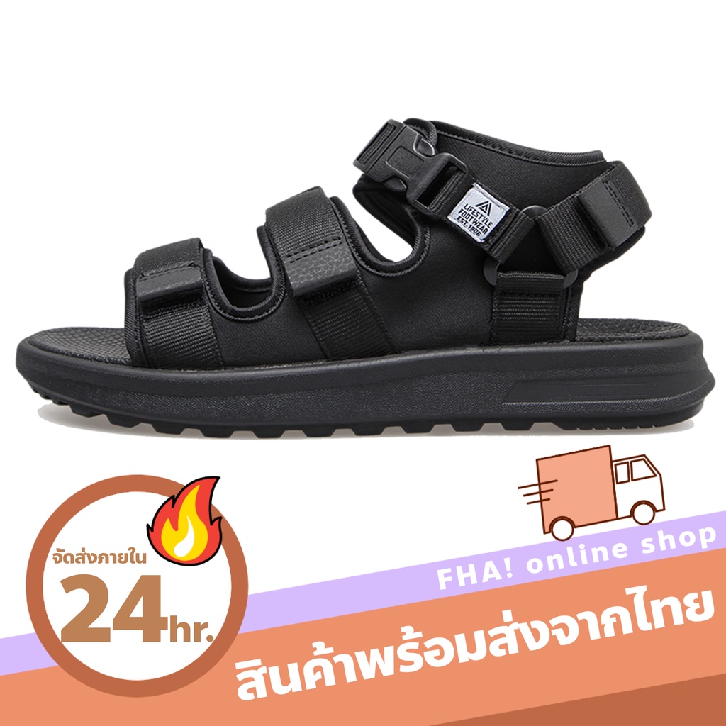 (สินค้าพร้อมส่งจากไทย) IAROTA รองเท้าแตะรัดส้น Sandals SD46 ชาย หญิง - Black