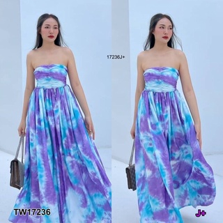 MM17236 แม็กซี่เดรสเกาะอกพิมลาย	Striped Print Strapless Maxi DressStriped Print Strapless Maxi Dress