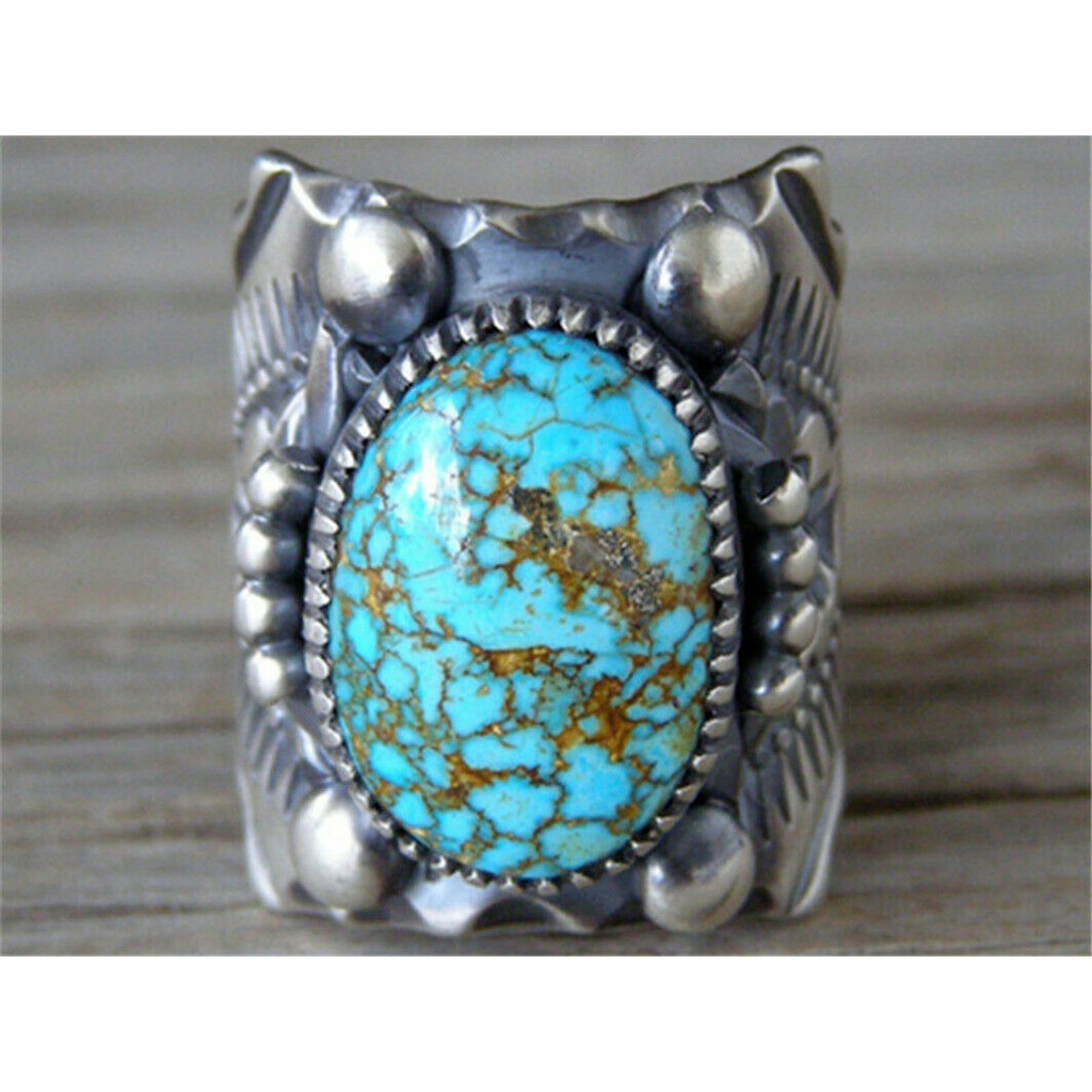 Hot Vintage Silver โบราณ Turquoise แหวนหิน Tribal Gipsy Boho เครื่องประดับขนาด 6-10