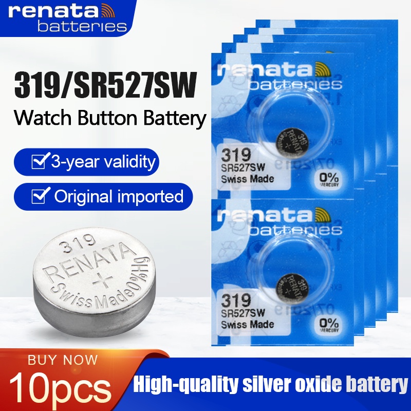 10PCS Original Renata 319 SR527SW LONG LASTING 1.55V Silver Oxide Watch Battery SR527 527 SR64 Swiss
