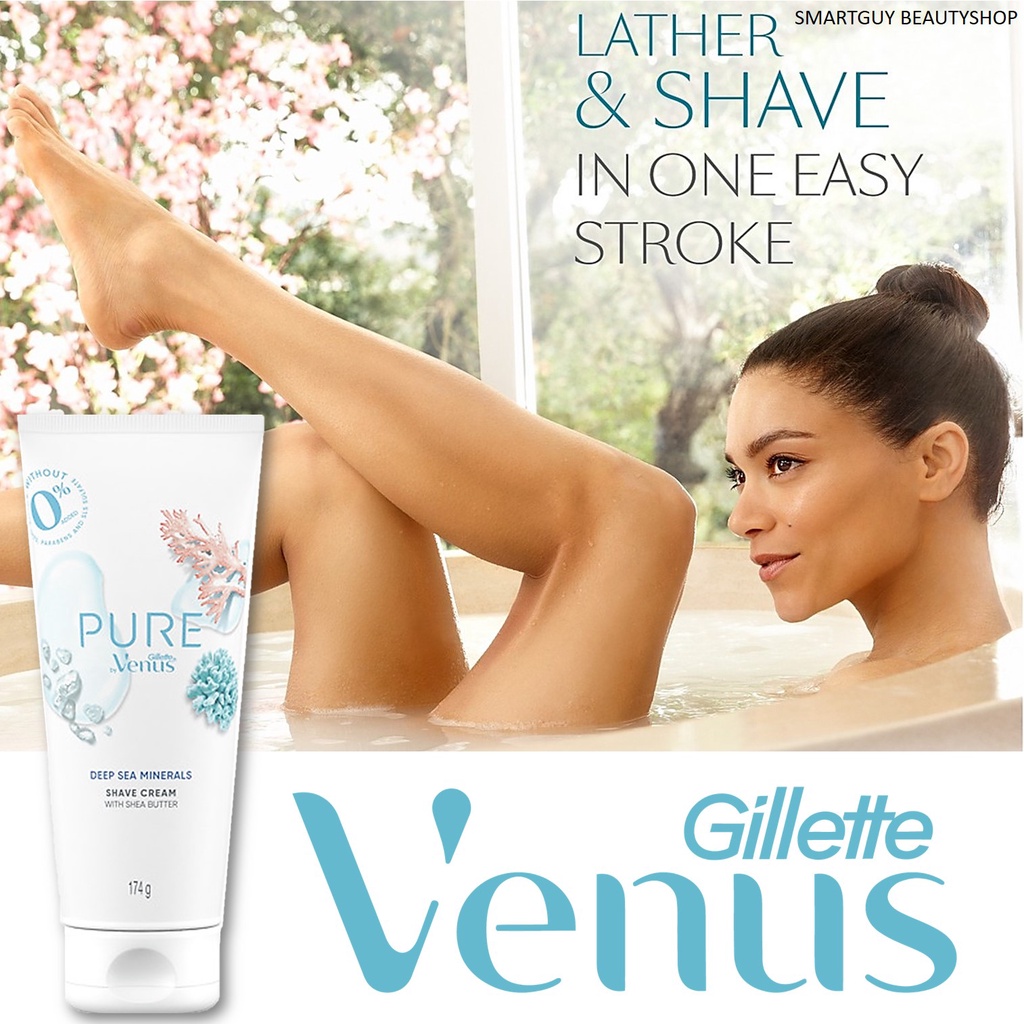 PURE by Gillette Venus Deep Sea Minerals Shaving Cream 174g ครีมโกนขนสูตรอ่อนโยนพิเศษเพื่อผิวบอบบางแ