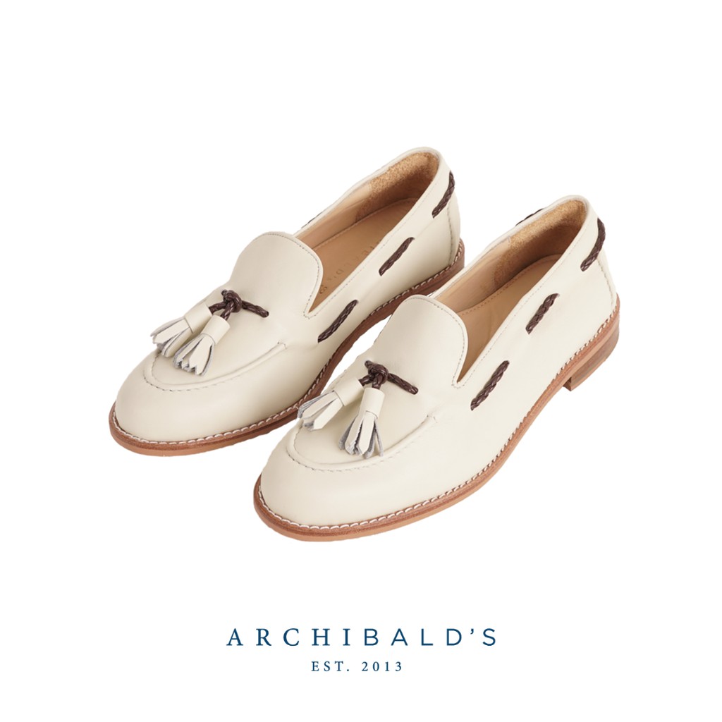 รองเท้า - Archibald's รุ่น Almond Moccasins - Archibalds คัชชูหนังแท้ ร้อยเปียสาน สีครีม