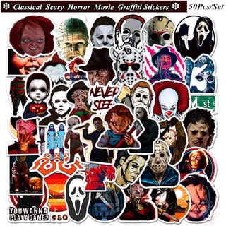 สติกเกอร์ตกแต่ง DIY ลาย Jason Freddy Saw Stephen King ภาพยนตร์สยองขวัญ คลาสสิก  50 ชิ้น / เซต