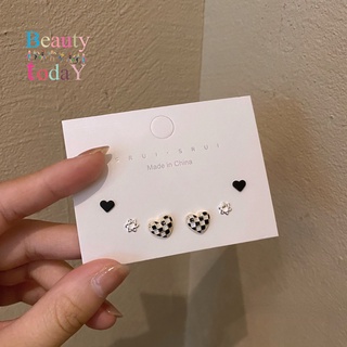 6 pcs/set Fashion Earring Jewelry Korean Alloy Checkerboard Heart Star Stud Earrings Set for Women