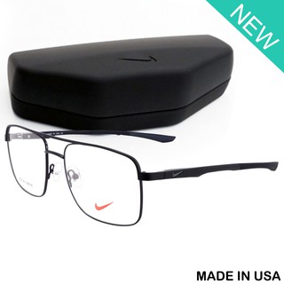 Nike แว่นตา รุ่น 7691 C-1 สีดำโลโก้เทา กรอบเต็ม ขาสปริง วัสดุ สแตนเลส สตีล Eyewear Top Glasses Made in USA