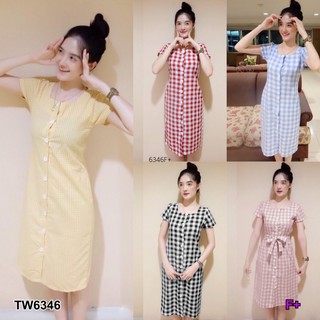 👗Pfashion [ส่งไว!!🚛] P6346 	เดรสสก็อตผูกเอว   Scottish tie waist dress