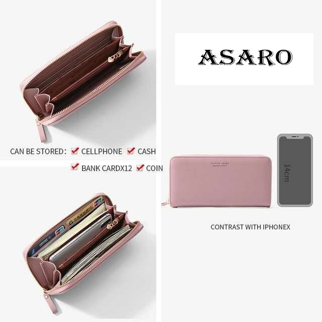 ASARO WC01 กระเป๋าสตางค์ผู้หญิงใบยาว หนังPU เปิดปิดแบบซิบ มี6สี
