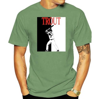 เสื้อยืดผ้าฝ้าย เสื้อยืด ผ้าฝ้าย 100% พิมพ์ลาย Mike Trout Baseballer สีเทา แฟชั่นฤดูร้อน สําหรับผู้ชาย