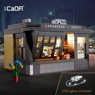 Cada บล็อคตัวต่อ รูปร้านกาแฟ 3D 768 ชิ้น พร้อมไฟ USB ของเล่นคาเฟ่ DIY