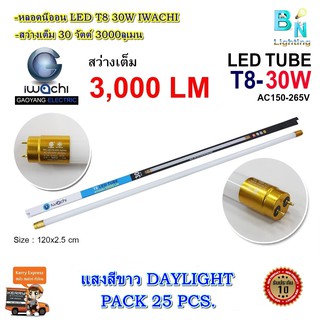 หลอดไฟนีออน LED หลอดไฟ LED หลอดประหยัดไฟ LED T8 30 วัตต์ แพ็ค 25 หลอด หลอดไฟบ้าน หลอด LED ยาว หลอดไฟยาว IWACHI (แสงสีขาว