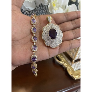 พร้อมส่ง ชุดเพชรพลแยม่วงอเมทิส พร้อมสร้อยข้อมือพลอยเต็มเส้น สวย