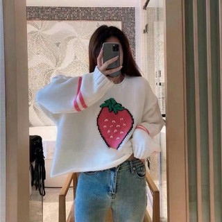 เสื้อแขนยาวไหมพรมผ้านิ่ม🍓ลายสตรอเบอรี่🍓