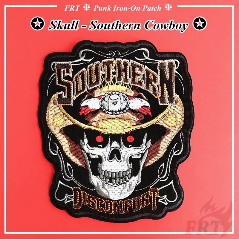 Punk Skull - Southern Cowboy 1Pc DIY Sew on Iron on Badges Patches（M - 16.5CM*19CM）