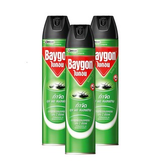 ว๊าว🍟 ไบกอน สเปรย์กำจัดยุง มด แมลงสาบ สีเขียว 600 มล. x 3 กระป๋อง Baygon Green Spray Mosquito 600 ml x 3