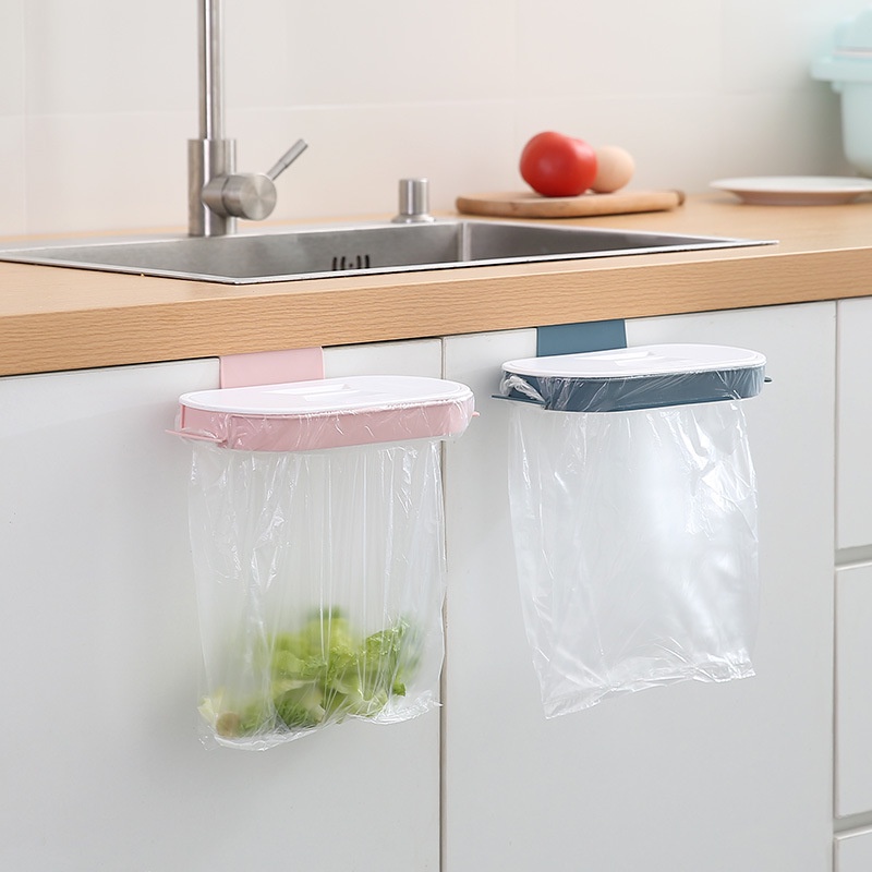 ชั้นวางห้องครัวที่มีฝาปิดแขวนถุงขยะยึดประตูตู้ที่ใช้ในครัวเรือนเศษผ้าชั้นวางขยะ