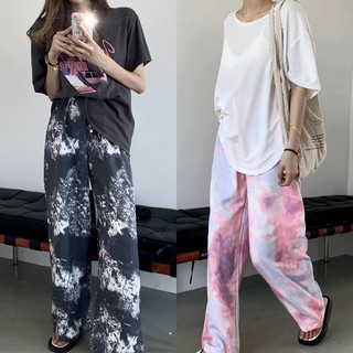 🔥ราคาถูกที่สุด🔥กางเกงขายาวลายมัดย้อม เอวยางยืด 2 สี