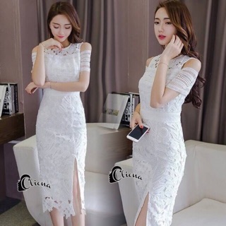 ❗️ด่วนสินค้าหมดไว Sandra Snow Whitte Luxury Lace Dress  ลูกไม้สีขาวงานตัดเย็บอย่างดีลูกไม้แน่นทั้งตัว