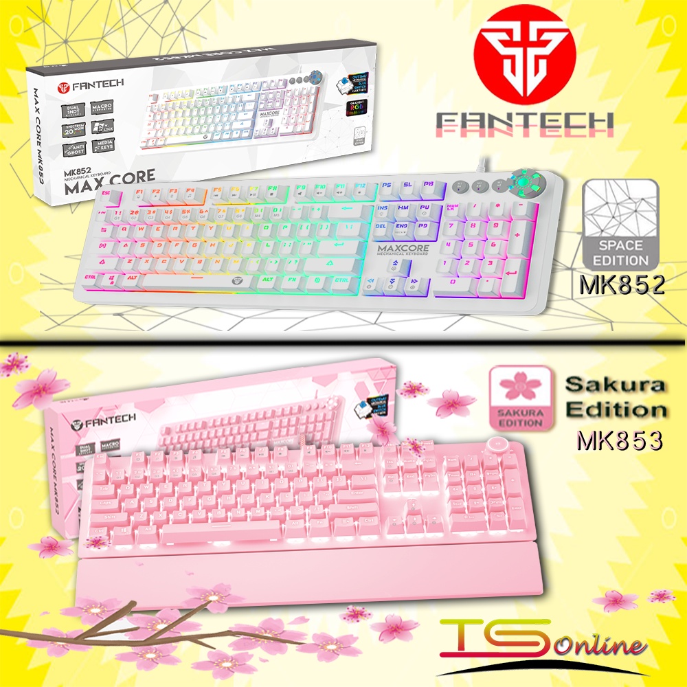 Fantech Maxcore MK852 MK853 Pink Sakura Edition / White Space Edition Blue Switch Gaming Keyboard