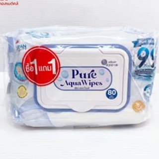 [1แถม1]ทิชชู่เปียก Pure Aqua Wipes รุ่นแพ็คคู่(1ห่อ 80แผ่น) Elleair(เอลิแอล)