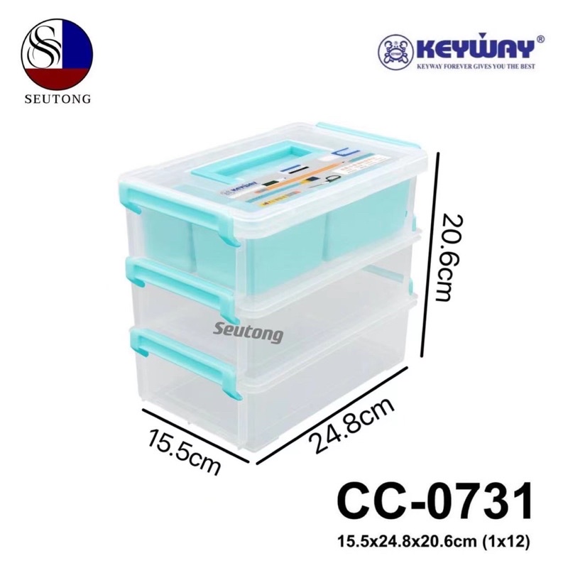 Keywayกล่อง กล่องใส่อุปกรณ์ กล่องอเนกประสงค์ ชุด 3ใบ+ฝา 1 ชิ้น พร้อมถาดหลุมเเบ่งช่อง รุ่น CC-0731