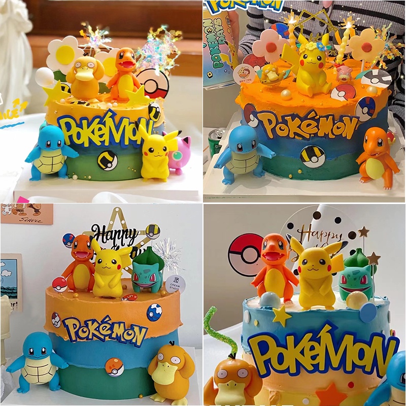 [จุด] Pikachu เค้กตกแต่งอุปกรณ์เสริมเด็กเค้กวันเกิดเบเกอรี่ตกแต่ง Pokémon สัตว์เลี้ยง Pikachu เอลฟ์ต