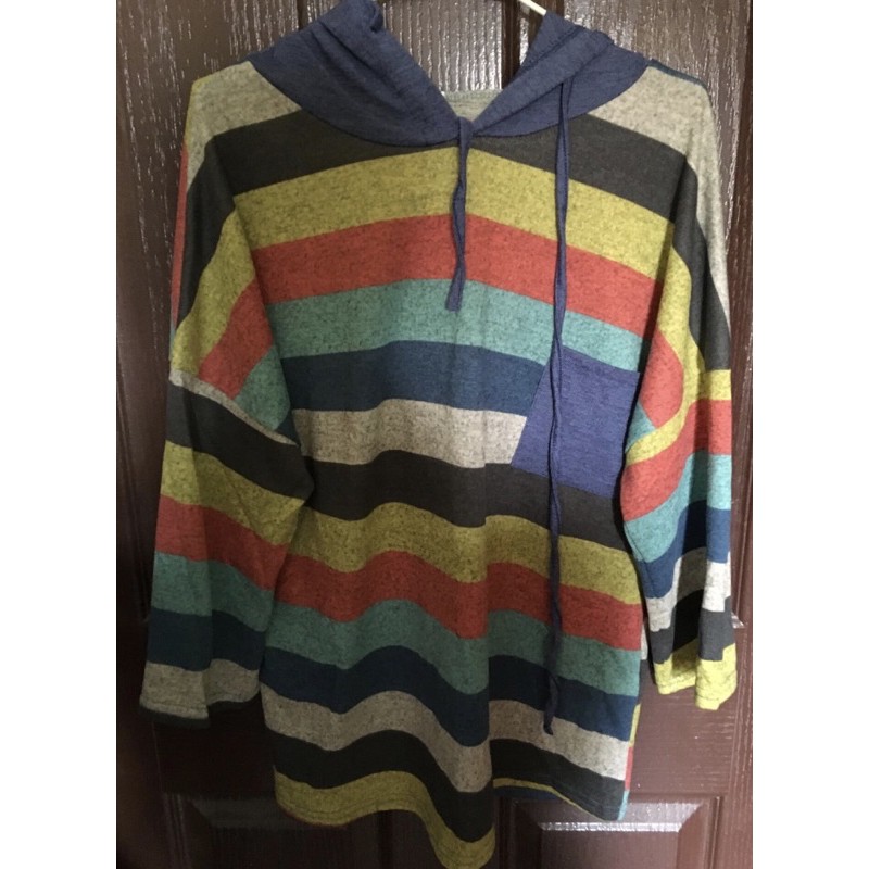 เสื้อยืดลายทางมีฮู้ดไซส์ใหญ่