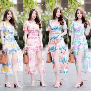 hbstation.shop เสื้อผ้าแฟชั่น ชุดจั๊มสูทรับซัมเมอร์ ชุดมัดย้อม เซตสงกรานต์  สีเหลือง ชมพู ส้ม เขียว พร้อมส่ง