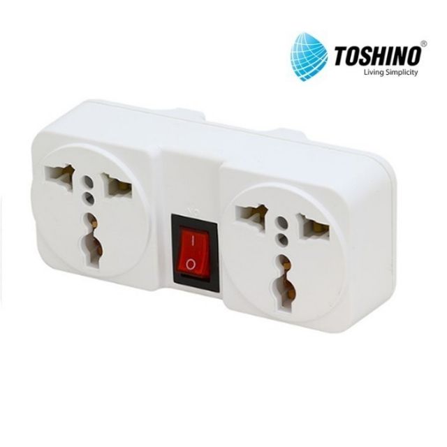 ขาแปลงปลั๊กไฟ Toshino 2 ช่อง 1 สวิตซ์ รุ่น TW-2 เต้ารับสามารถเสียบแปลงปลั๊กนานาชาติ ต่างประเทศได้ เป็นปลั๊ก 2 ขาแบน plug