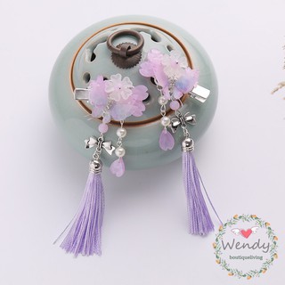 1Pair Retro Long Tassels Hairclip Korean Fairy Exquisite Crystal Flower Hairclip Women Children Hair Decor