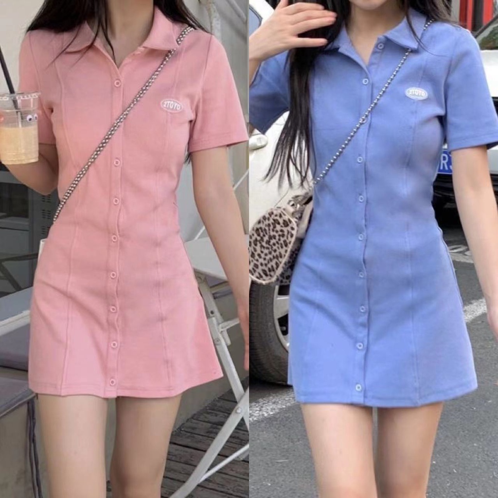 TTS พร้อมส่ง🔥🌺  เวอร์ชั่นเกาหลีของใหม่ฤดูร้อนคอปกโปโลหลากสีบาง A กระโปรงสั้นนักเรียนกระโปรงกีฬา